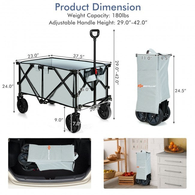 Outdoor Folding Wagon Cart with Adjustable Handle and Universal Wheels