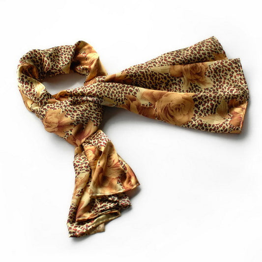 Blando Gold Leopard & Rose Floral Pattern Stylish super soft Silk Scarf/Wrap/Shawl(Large)