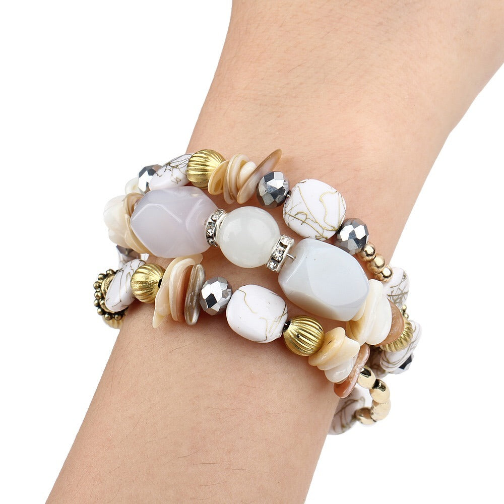 Women Boho Multilayer Irregular Crystal Beads Charm Bracelets Vintage Jade Stone Bracelets Yoga Bangles Ethnic Jewelry