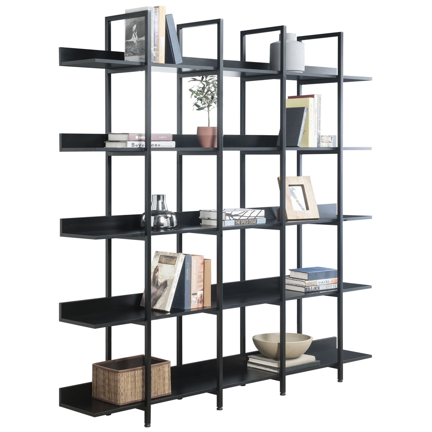 [VIDEO] 5 Tier Bookcase Home Office Open Bookshelf; Vintage Industrial Style Shelf with Metal Frame; MDF Board