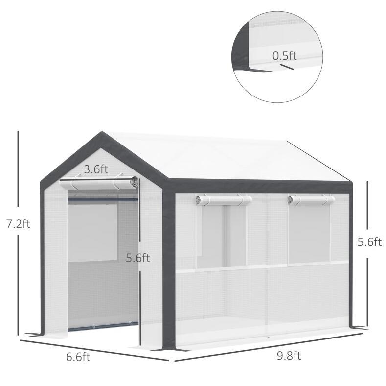 10' L x 7' W x 7' H Outdoor Walk-In Tunnel Greenhouse Garden Warm Hot House with Roll Up Windows;  Zippered Door;  & Weather Cover