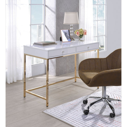 Ottey Desk in White High Gloss & Gold YJ