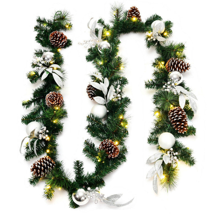 9 Feet Pre-Lit Artificial Christmas Garland with LED Lights