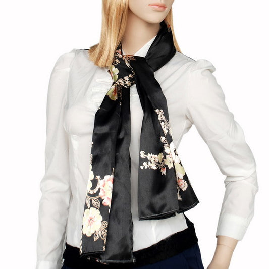 Blando Black Flowers Floral Patterns Exquisitely Elegant comfy Silk Scarf/Wrap/Shawl(Large)