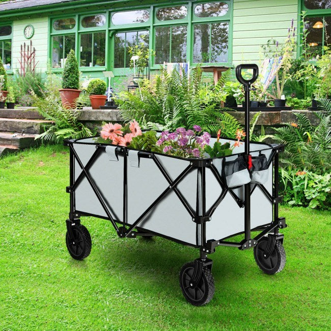 Outdoor Folding Wagon Cart with Adjustable Handle and Universal Wheels