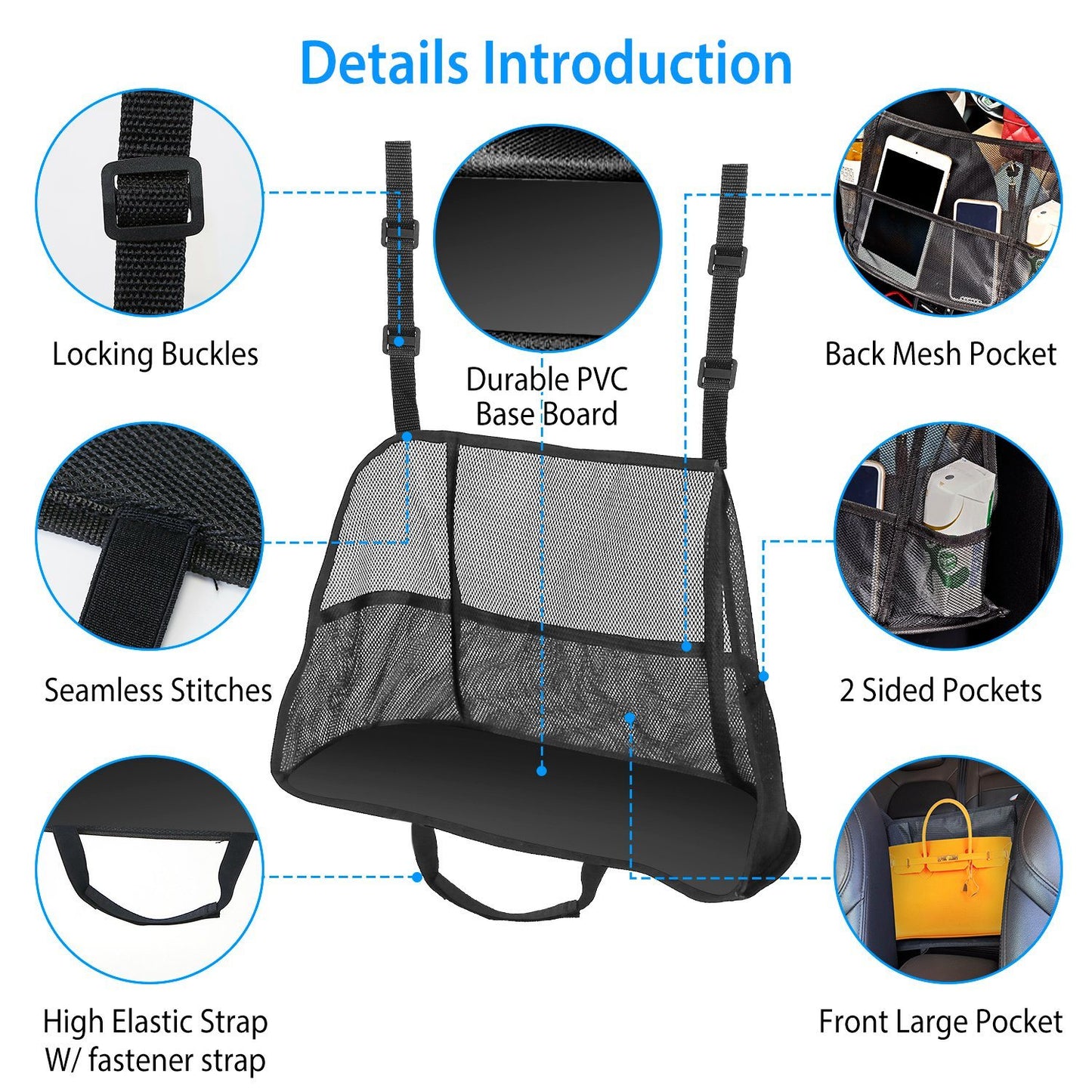 Car Net Pocket Handbag Holder Car Storage Netting Pouch Seat Side Storage Mesh Organizers Bag