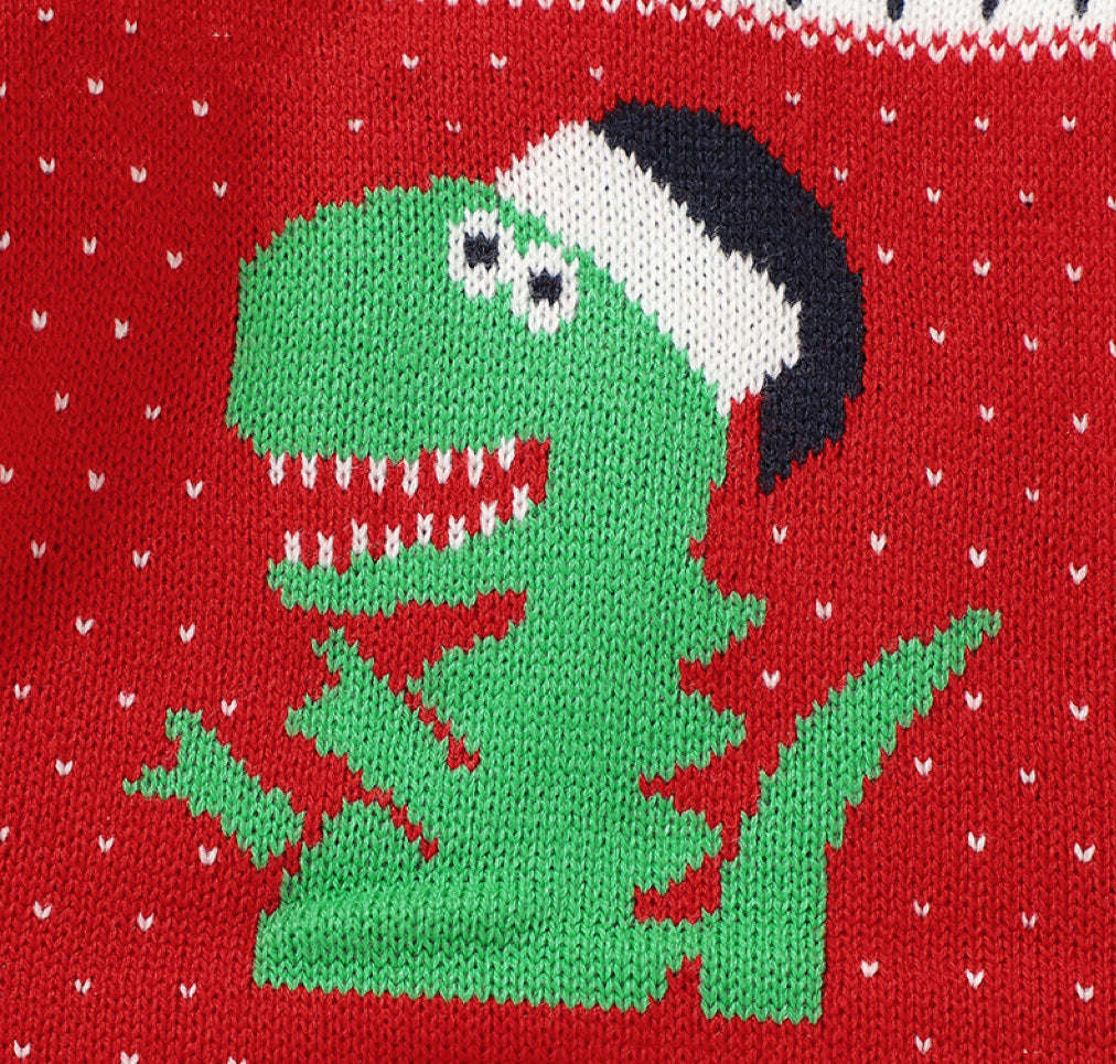 Baby Dinosaur And Dot Print Pattern Christmas Style Knit Warm Romper