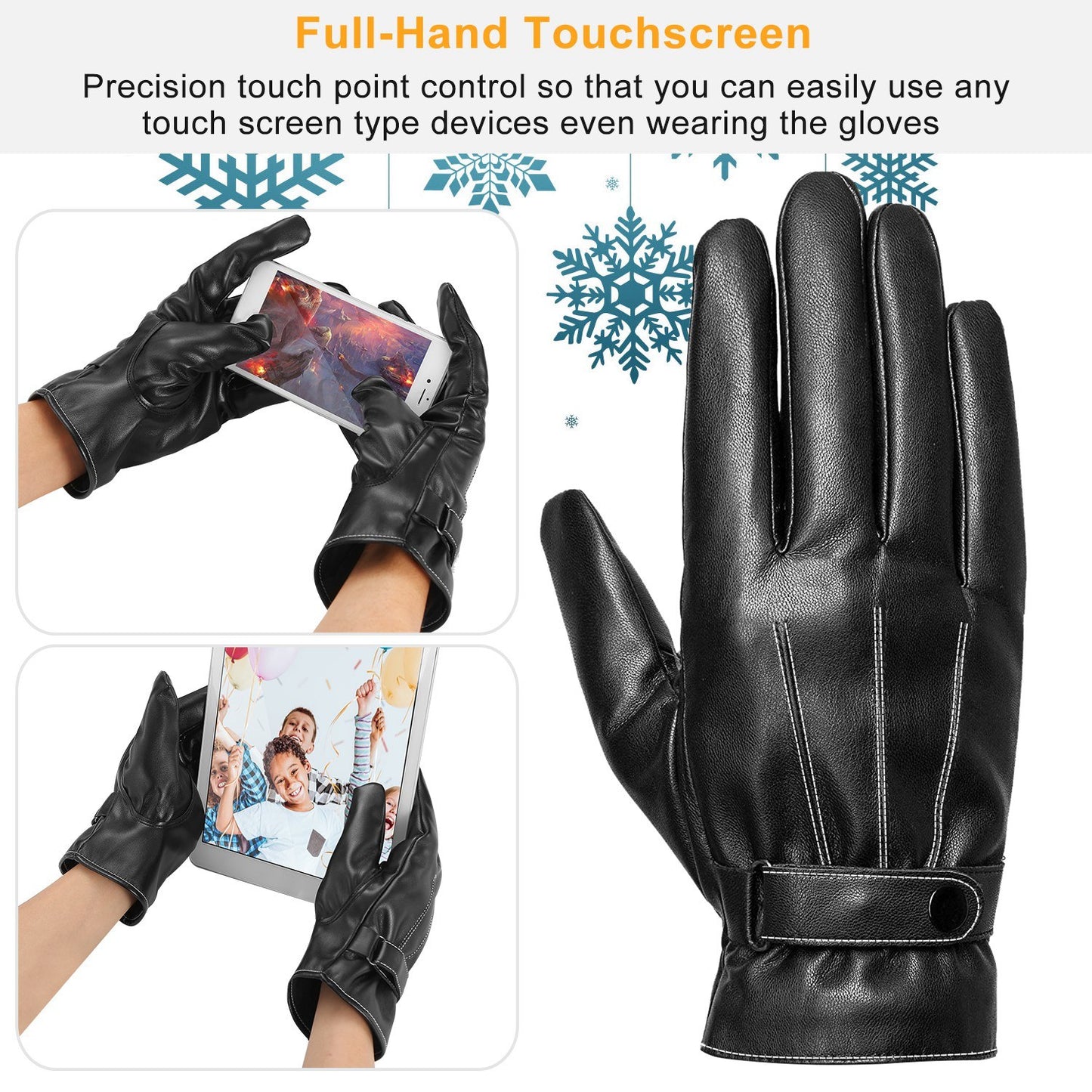 Men's Leather Winter Gloves Touchscreen Outdoor Windproof Cycling Skiing Warm Gloves