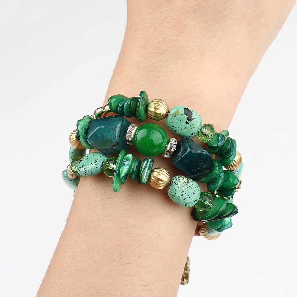 Women Boho Multilayer Irregular Crystal Beads Charm Bracelets Vintage Jade Stone Bracelets Yoga Bangles Ethnic Jewelry