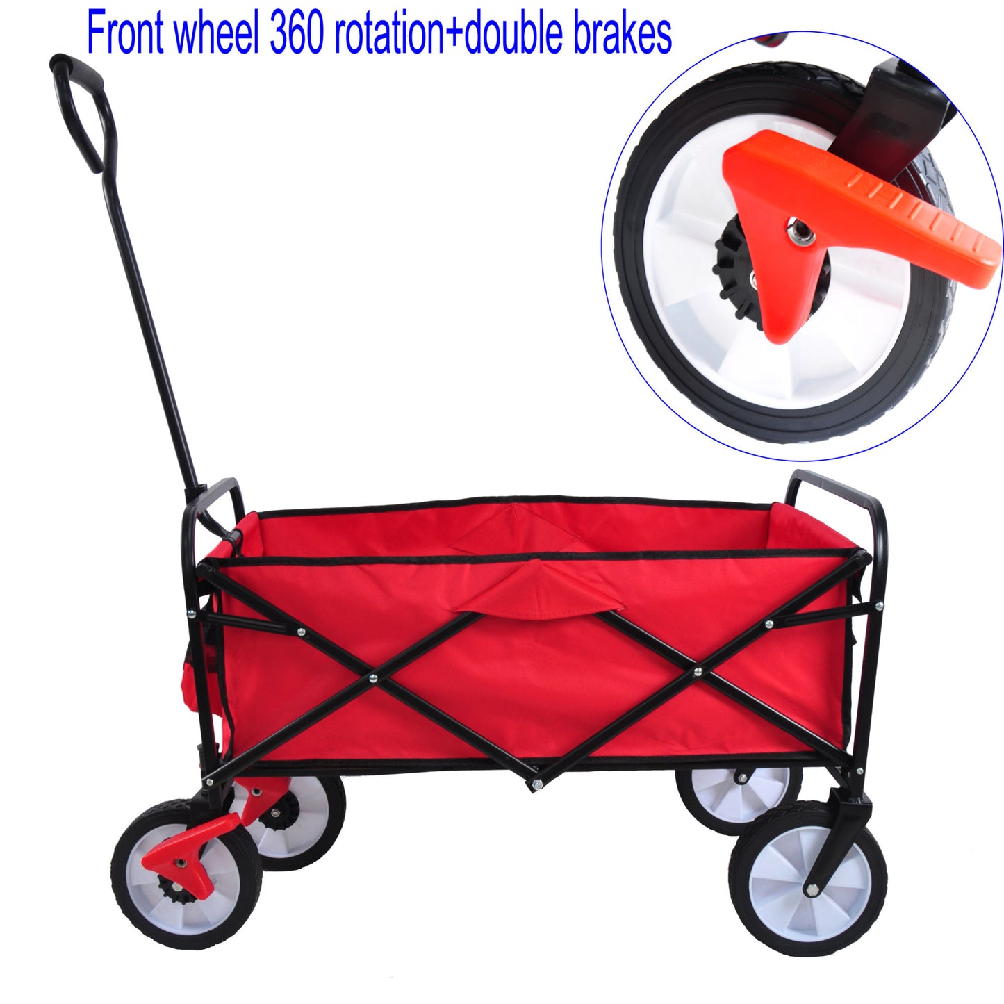 Folding Wagon Garden Shopping Beach Cart (Red)