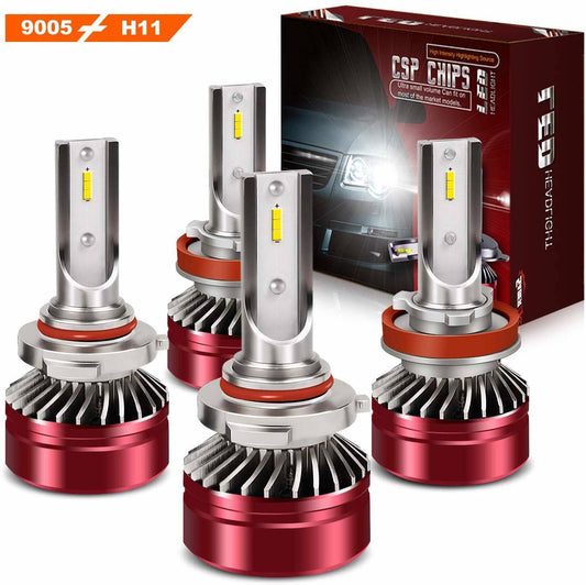 9005/HB3 High Beam & H11/H8/H9 Low Beam LED Headlight bulbs Combo Package CSP Chips 12000LM 6000K Ice White Brightness Upgraded Conversion Kits with Mini Fans - 2 Year Warranty (4 Pack,2 Sets)