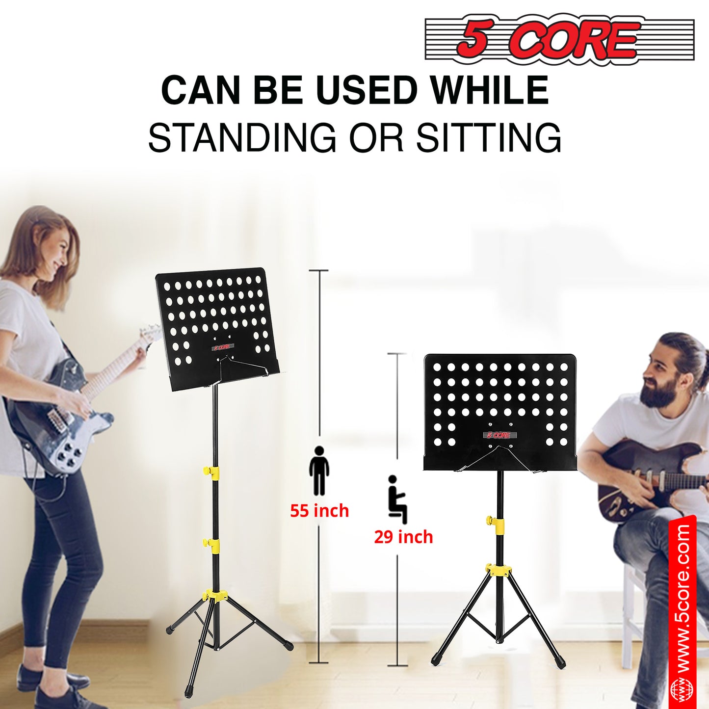 5 Core Sheet Music Stand Professional Folding Adjustable Portable Orchestra Music Sheet Stands; Heavy Duty Super Sturdy MUS YLW