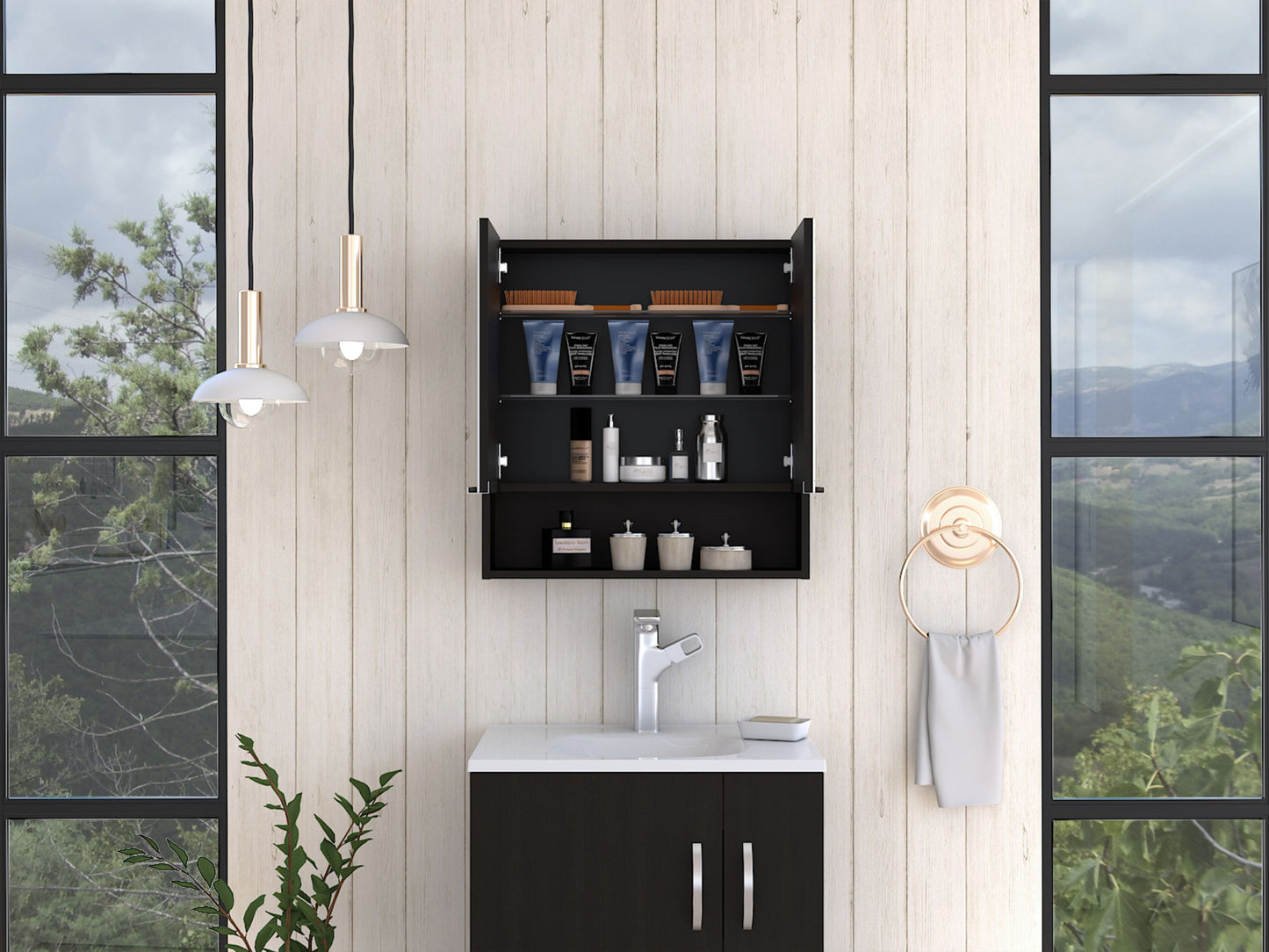 Manchester Rectangle Medicine Cabinet with Mirror Black Wengue