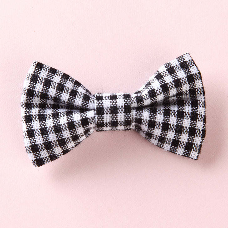 Girls Plaid Pattern Bow Tie Hair Fabric Clips Handmade Accessory