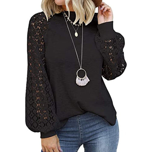 Women's Long Sleeve Tops Lace Casual Loose Blouses T Shirts