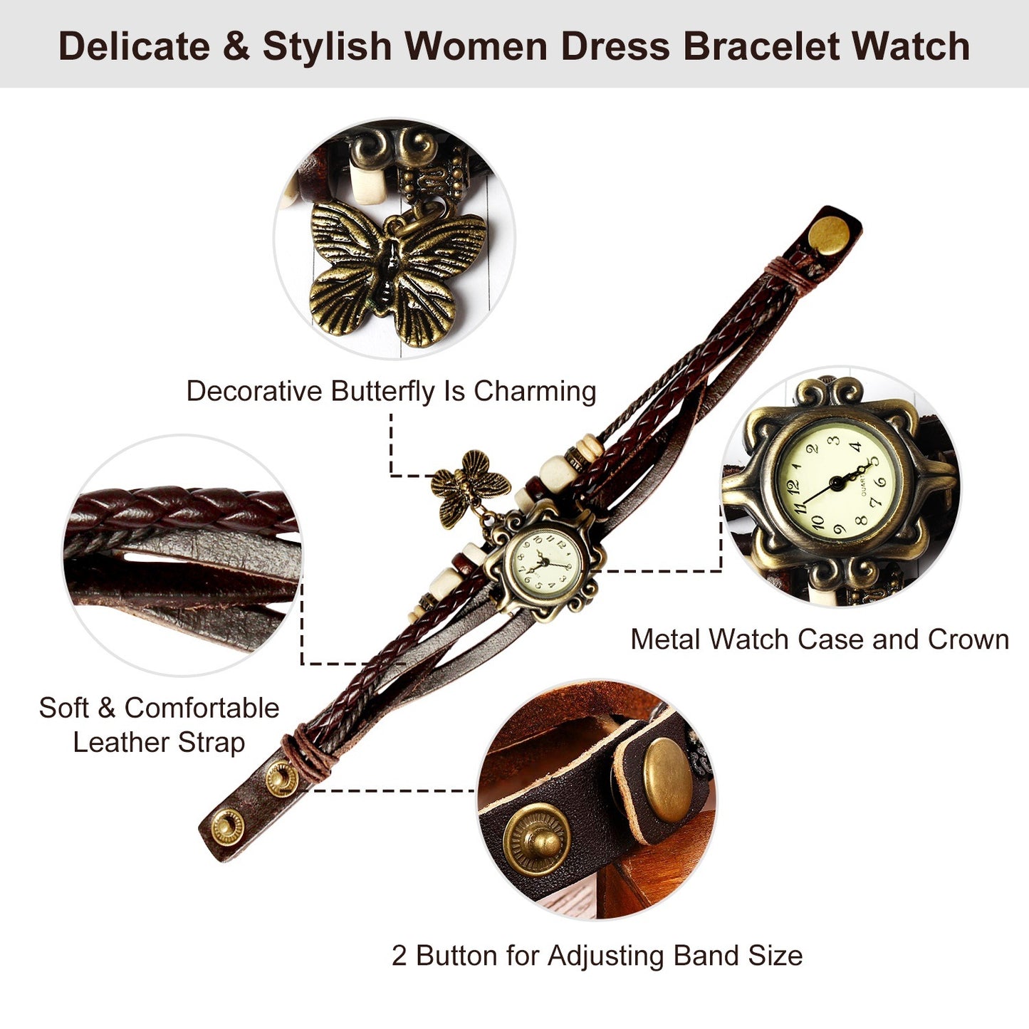 Vintage Women's Watch Bohemian Handmade Leather Watch Quartz Wrist Watch Fashion