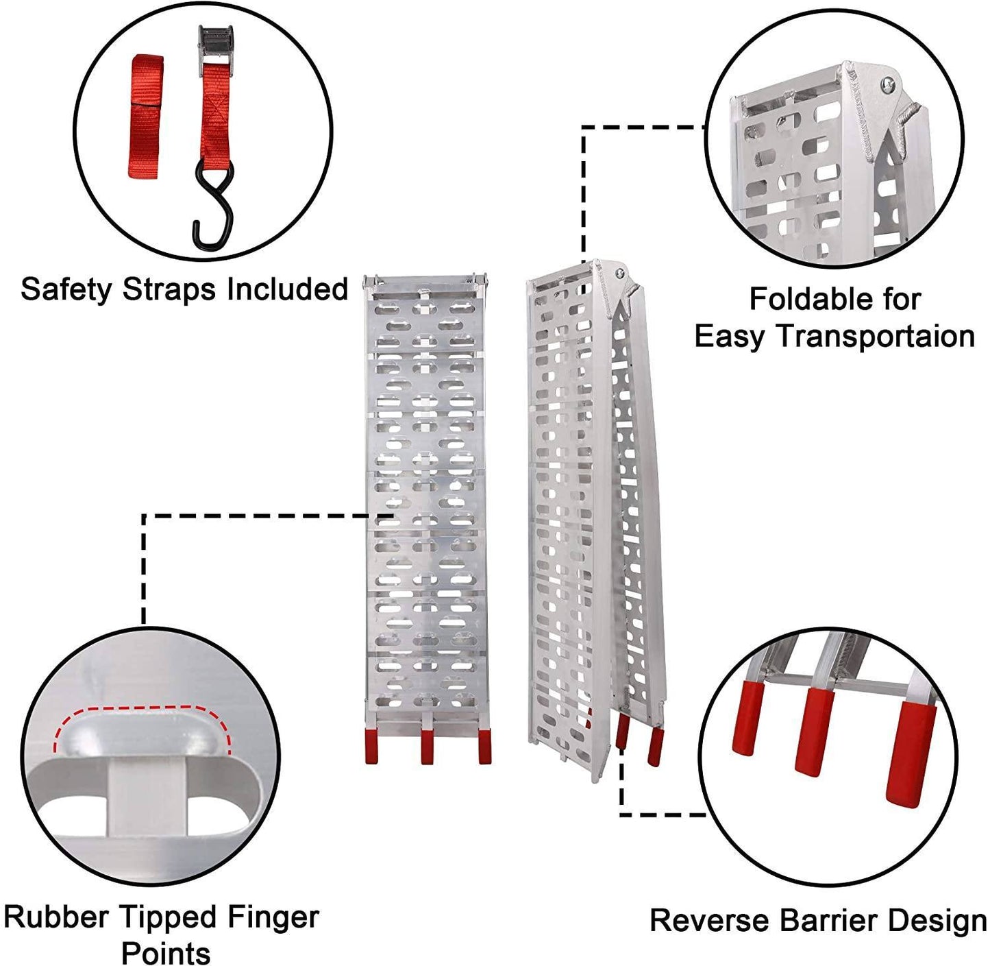 2 PC 7.5' Folding Pickup Truck Aluminum Ramps, 1500 LBS Powersports Loading Ramps, Ramp for Trucks, Lightweight Portable