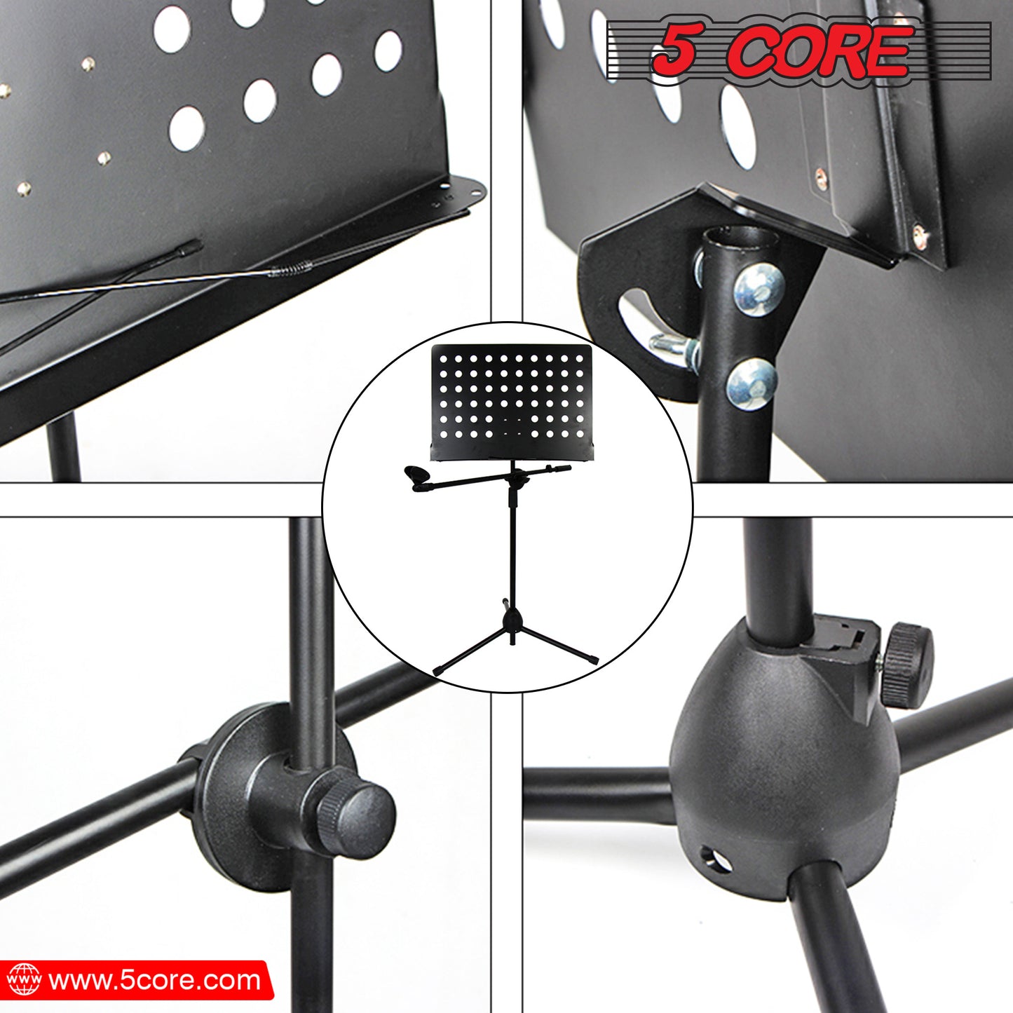 5 Core Sheet Music Stand With Mic Stand Holder - 3 IN 1 Professional Portable Music Stand with Folding Tray; Detachable Microphone Stand Dual-Use for Sheet Music & Projector Stand MUS MH