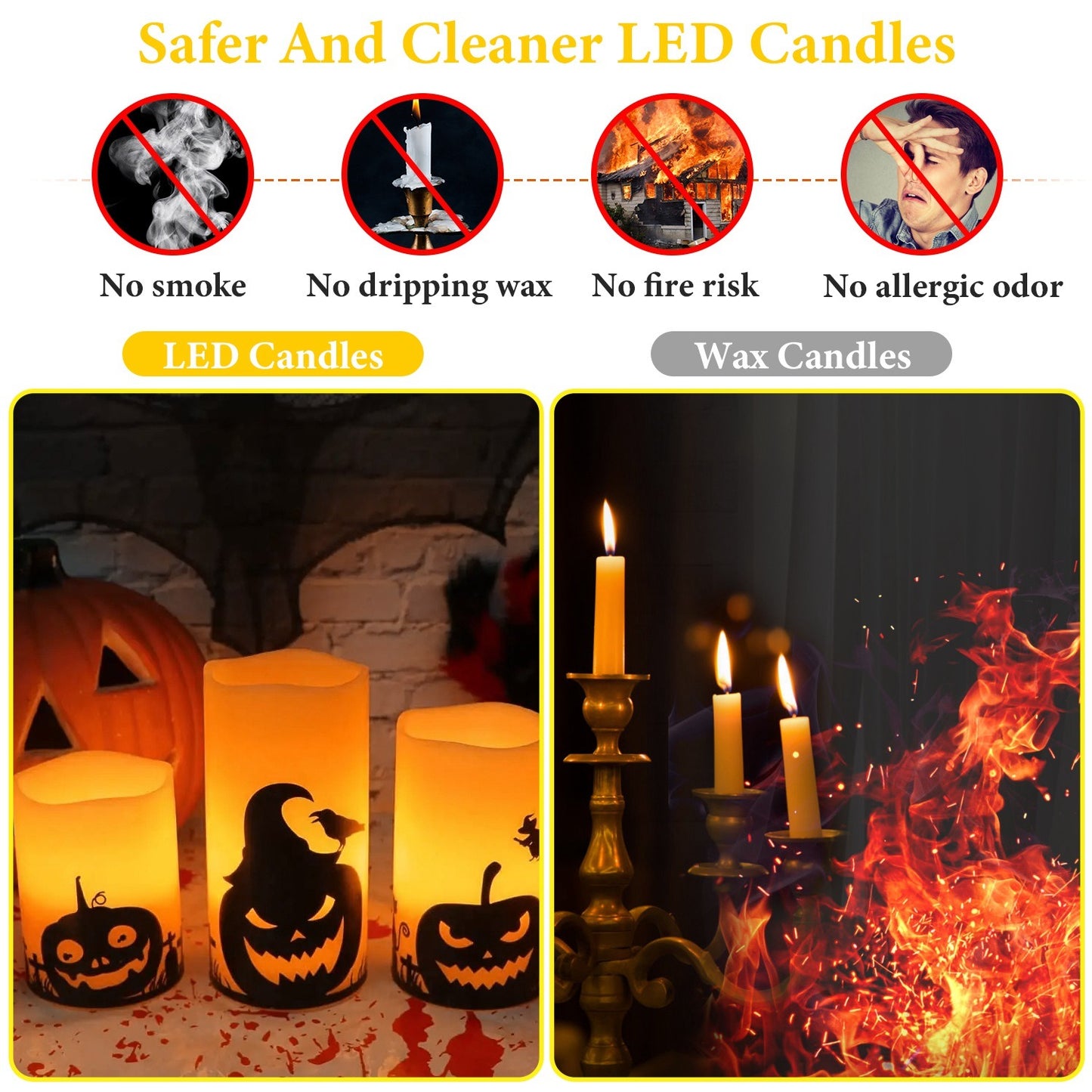 3 Pack Halloween Flameless Candle Lamp with Timer Setting Battery Operated Warm Orange Light Candles for Halloween Party Decoration Spider Crow Skull