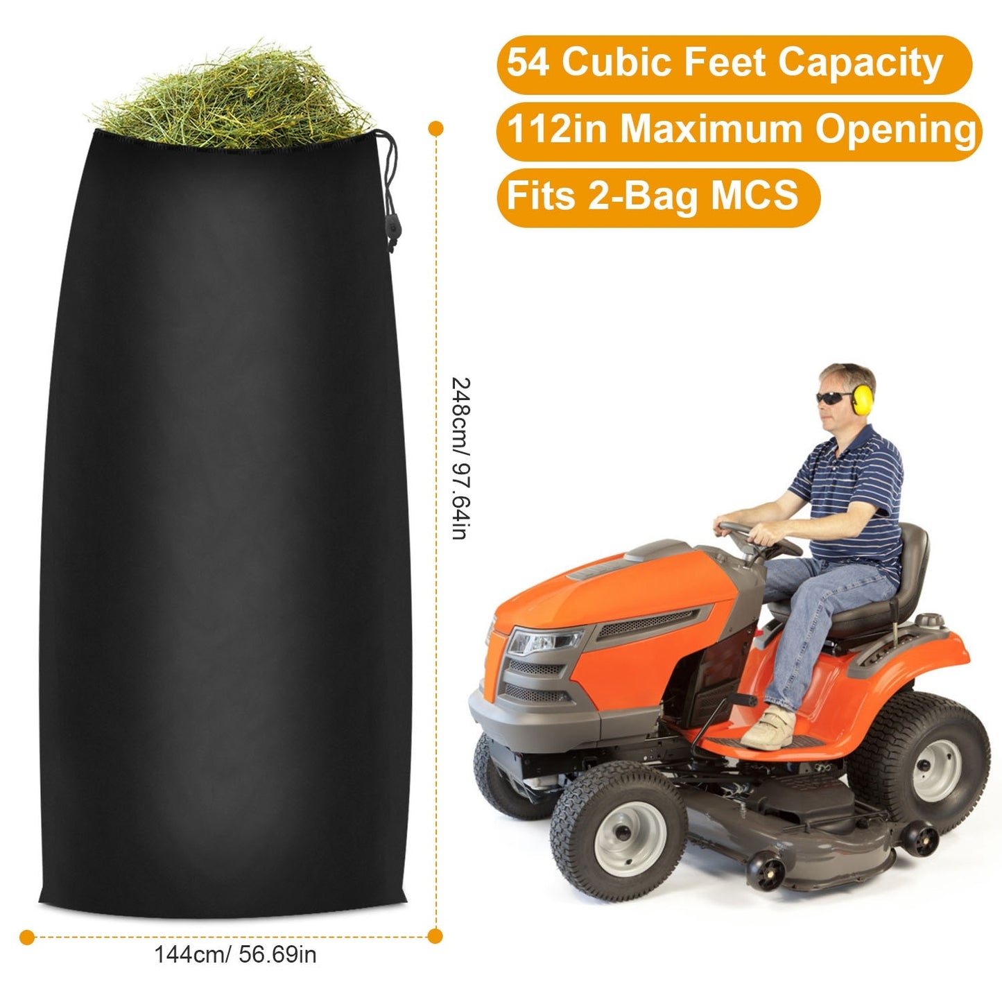 Lawn Tractor Leaf Bag 54 Cubic Feet Standard Garden Waste Collection Bag with 112in Opening