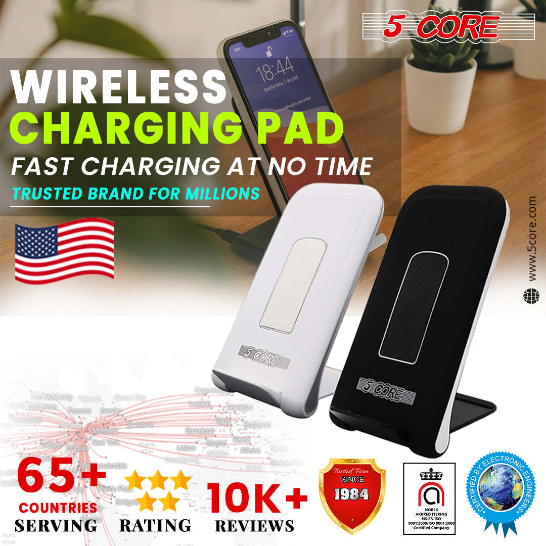 Dock Stand Charger Wireless Black & White 1 Pair Qi 15W Wire Less Fast Charger Pad Stand Quick Charging 5 Core CDKW03