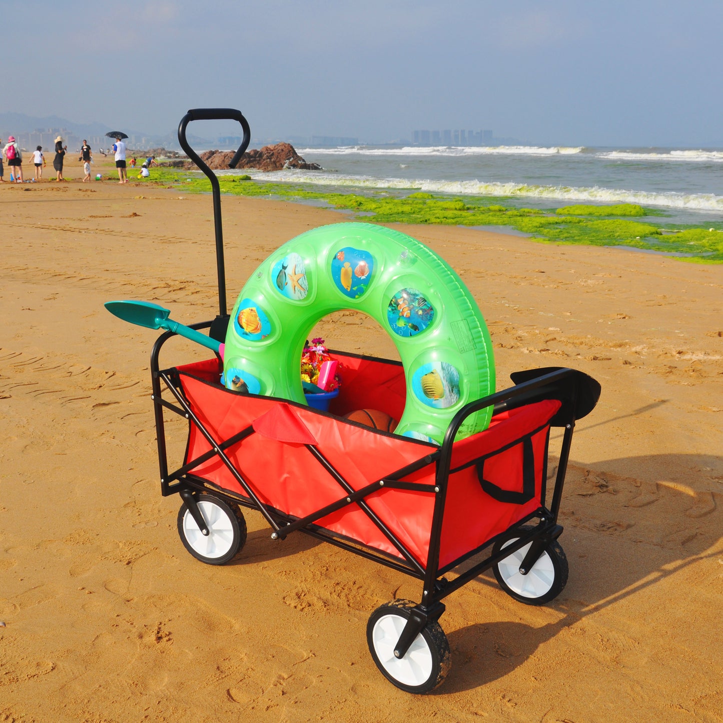 Outdoor Folding Wagon Garden ;  Large Capacity Folding Wagon Garden Shopping Beach Cart ; Heavy Duty Foldable Cart;  for Outdoor Activities;  Beaches;  Parks;  Camping