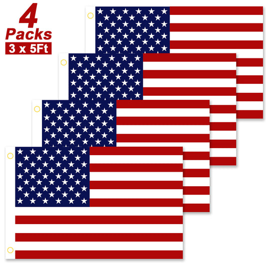 4 Pcs 3 x 5 Ft American US Flags Vivid Color and UV Fade Resistant Canvas Header Double Stitched