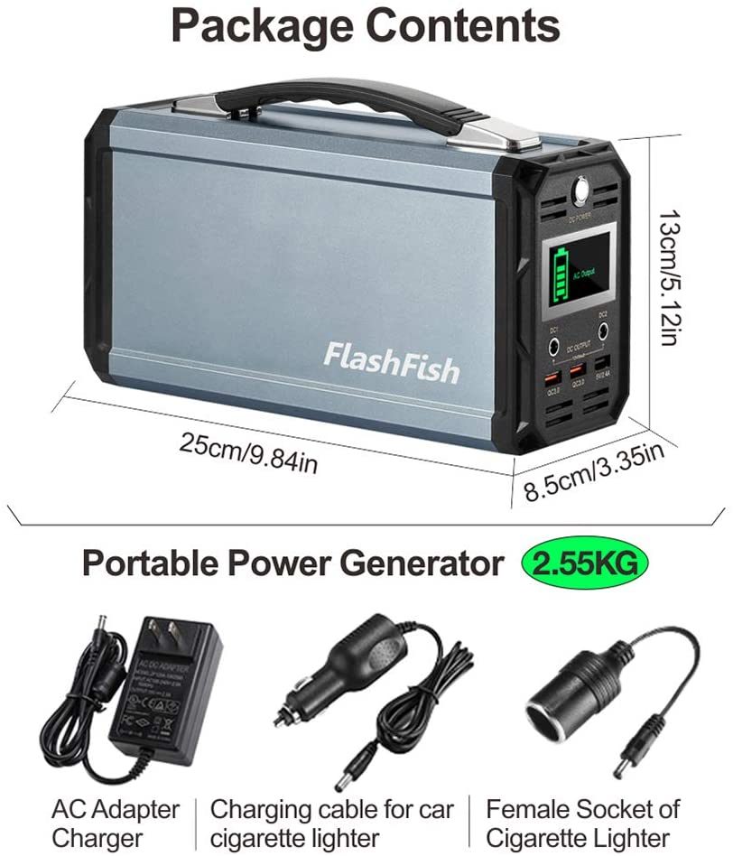 300W Solar Generator, FlashFish 60000mAh Portable Power Station Camping Potable Generator, CPAP Battery Recharged by Solar Panel/Wall Outlet/Car, 110V AC Out/DC 12V /QC USB Ports for CPAP Camp Travel