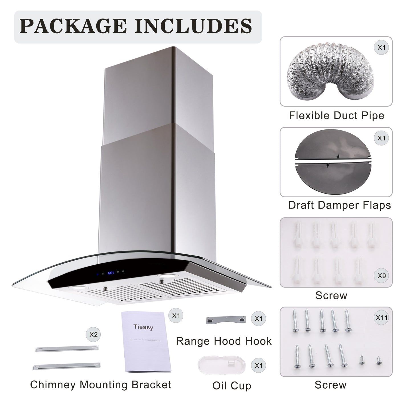 30 inch Wall Mounted Range Hood 700CFM Tempered Glass Touch Panel Control Vented LEDs