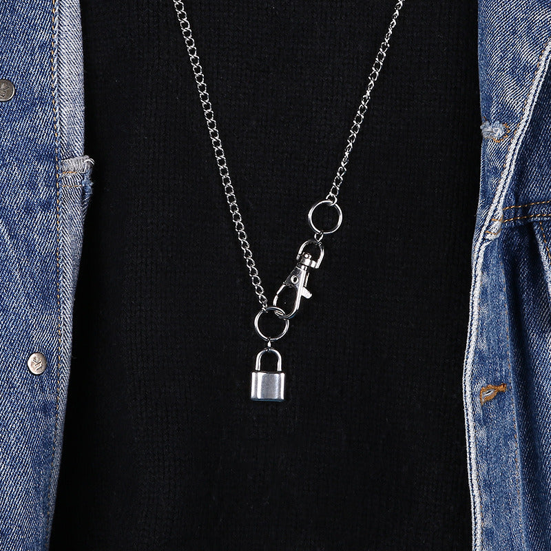 Carabiner Lock Pendant Necklace Simple Cute Necklaces Long Chain Fashion Jewelry Men and Women