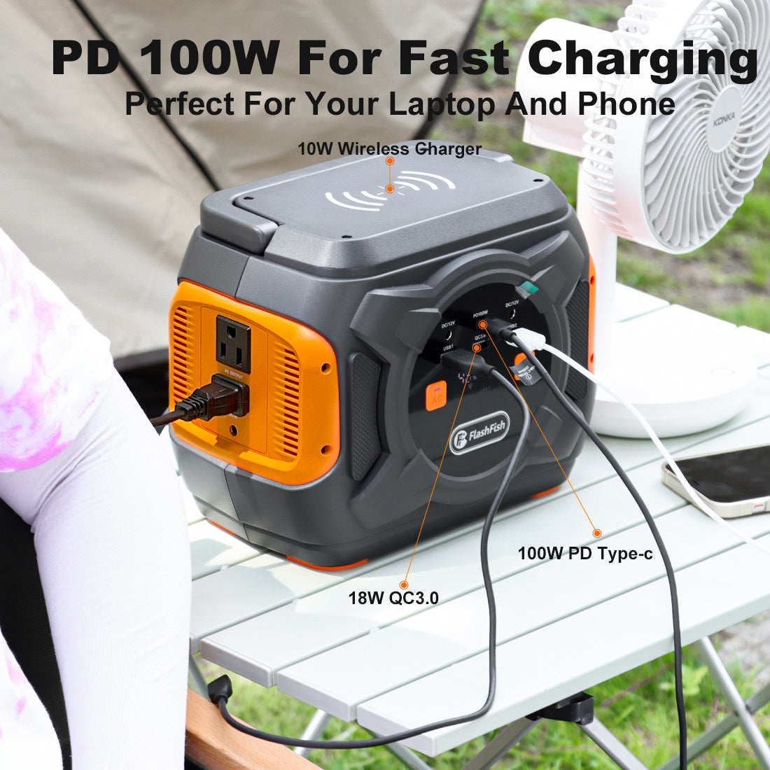 320W Portable Power Station, Flashfish 292Wh 80000mAh Solar Generator Backup Power With AC/DC/100W PD Type-c/QC3.0/Wireless Charger /Flashlight, CPAP Battery Pack Emergency Power Supply Battery Powere