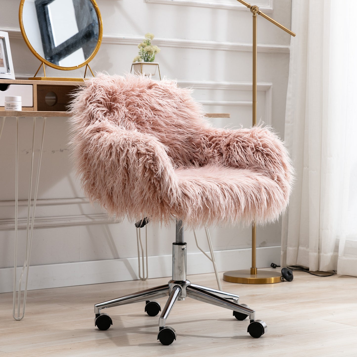 Modern Faux fur home office chair; fluffy chair for girls; makeup vanity Chair