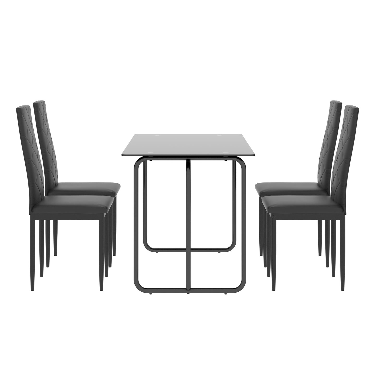 1-piece Rectangle Dining Table with Metal Frame; Tempered Glass Dining Table for Kitchen Room; Black