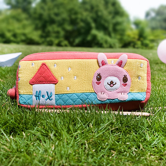 [Rabbit's Home] Embroidered Applique Pencil Pouch Bag / Cosmetic Bag / Carrying Case (7.5*2.8*1.4)