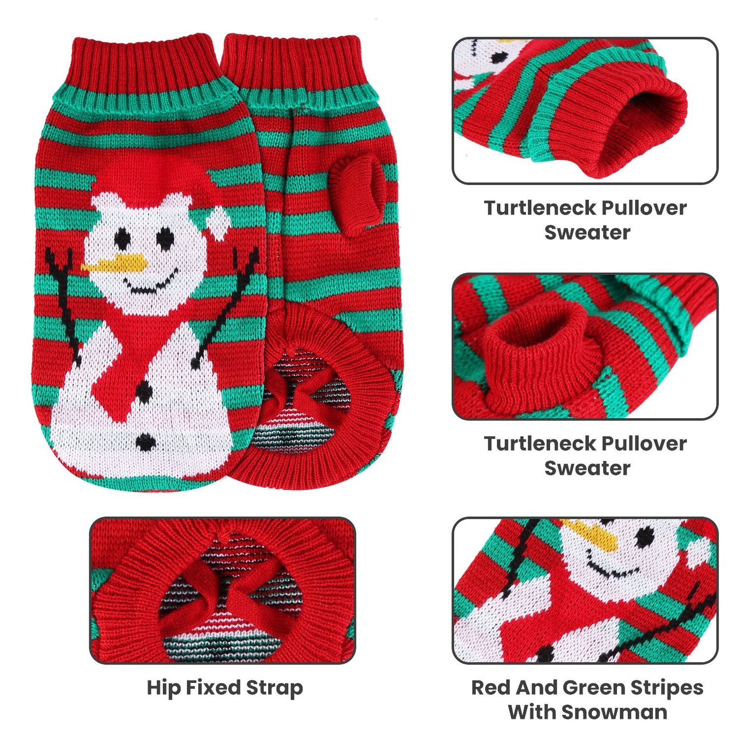 Pet Christmas Turtleneck Sweater Dog Cat Christmas Clothes Snowman Stripes Costume Winter Holiday Sweater for Small Medium Kitten Puppy Cats Dogs