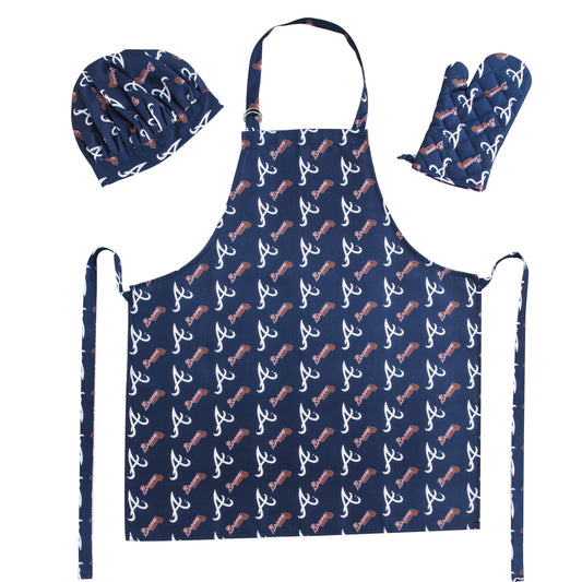 Braves OFFICIAL MLB 3-Piece Apron; Oven Mitt and Chef Hat Set