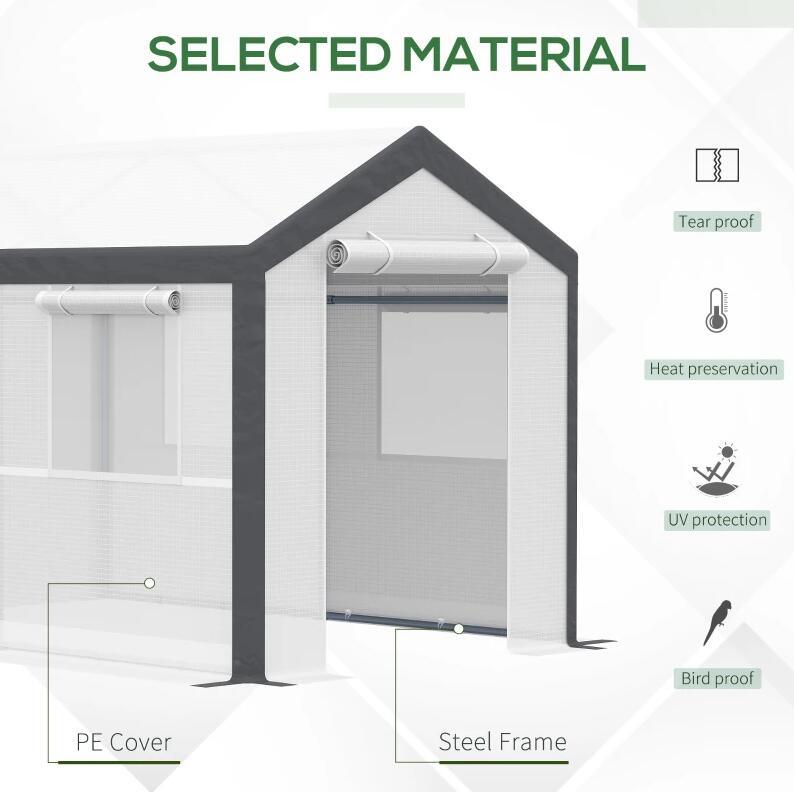 10' L x 7' W x 7' H Outdoor Walk-In Tunnel Greenhouse Garden Warm Hot House with Roll Up Windows;  Zippered Door;  & Weather Cover