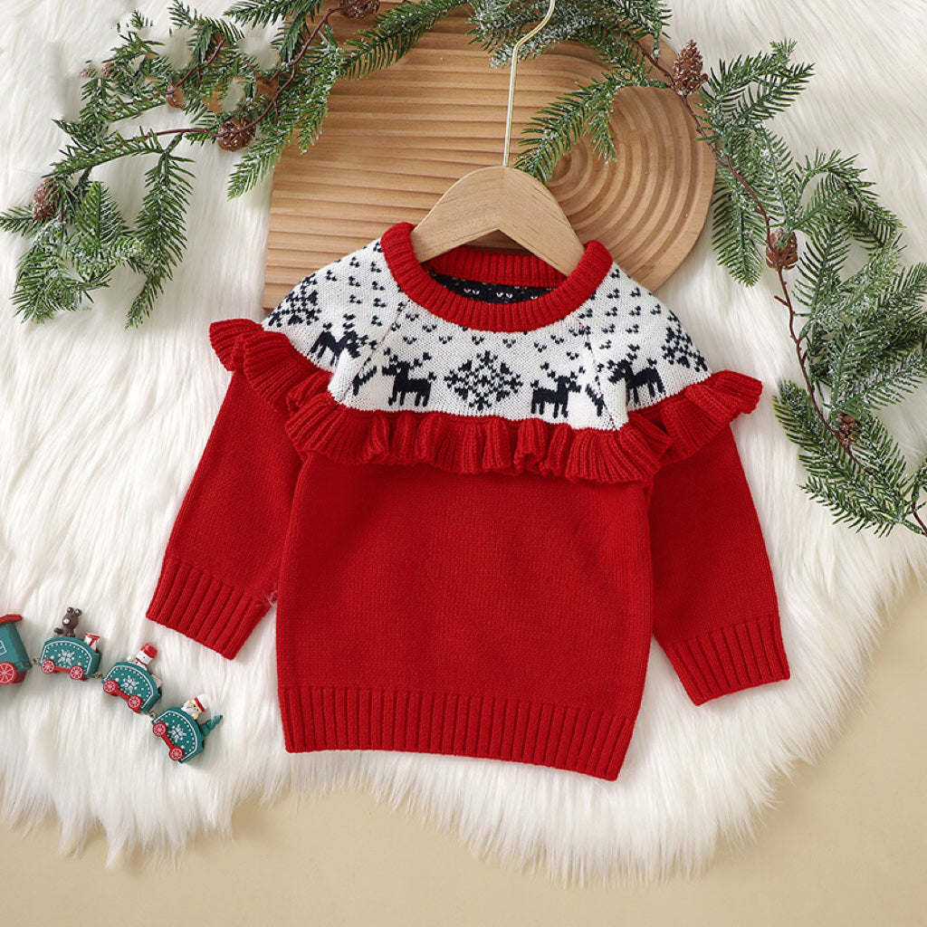 Baby Christmas Elk Embroidered Pattern Pullover Knitted Custom Sweater