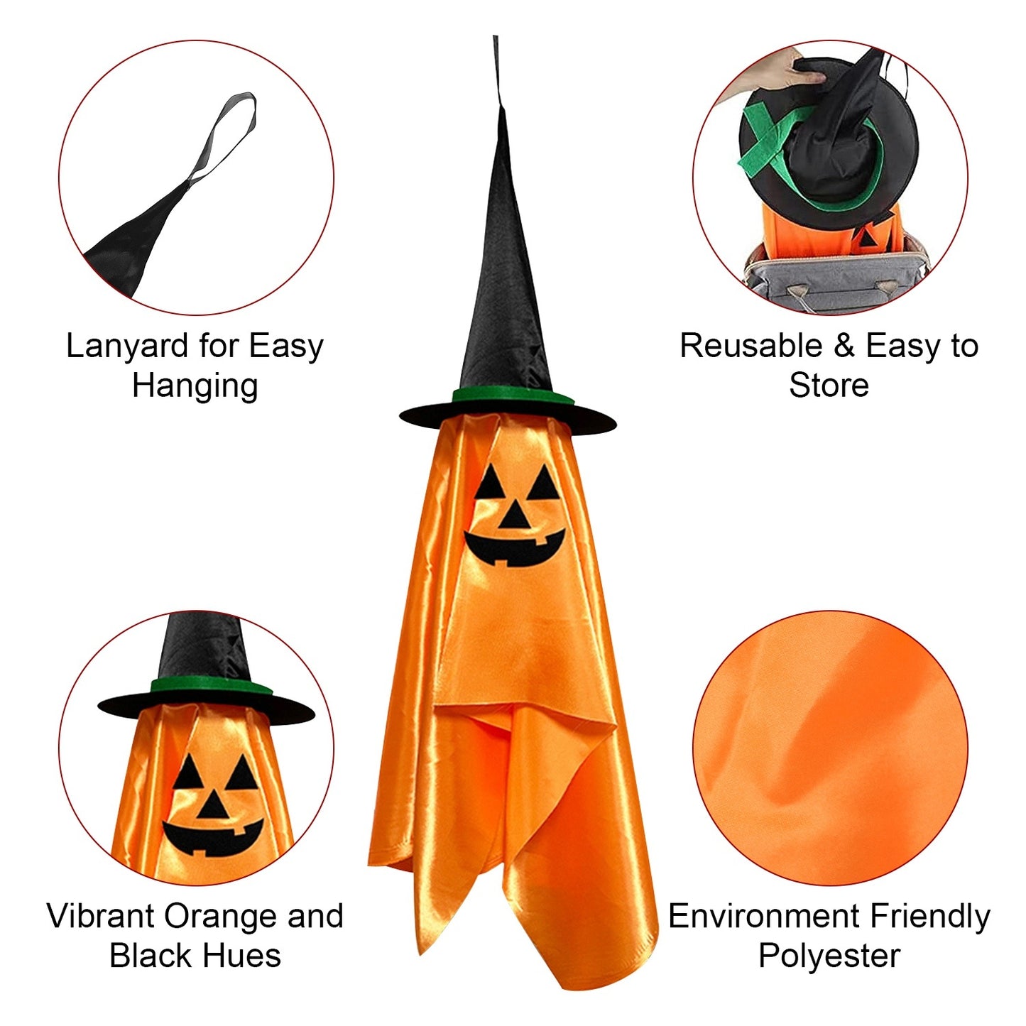 2 Pack Hanging Ghosts with Wizard Hat Snicker Scary Face Halloween Party Hanging Decorations Pumpkin Wizard Hat for Eave Tree Porch