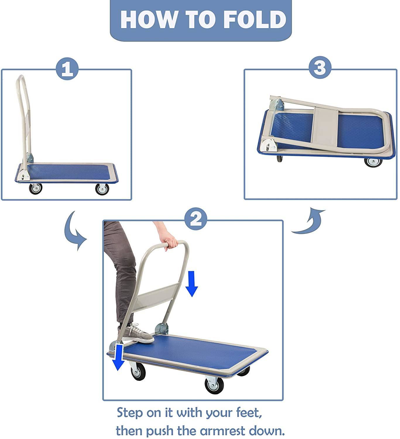 Platform Truck Hand Flatbed Cart Dolly Folding Moving Push Heavy Duty Rolling Cart with 4 Wheels, 330 lbs Weight Capacity