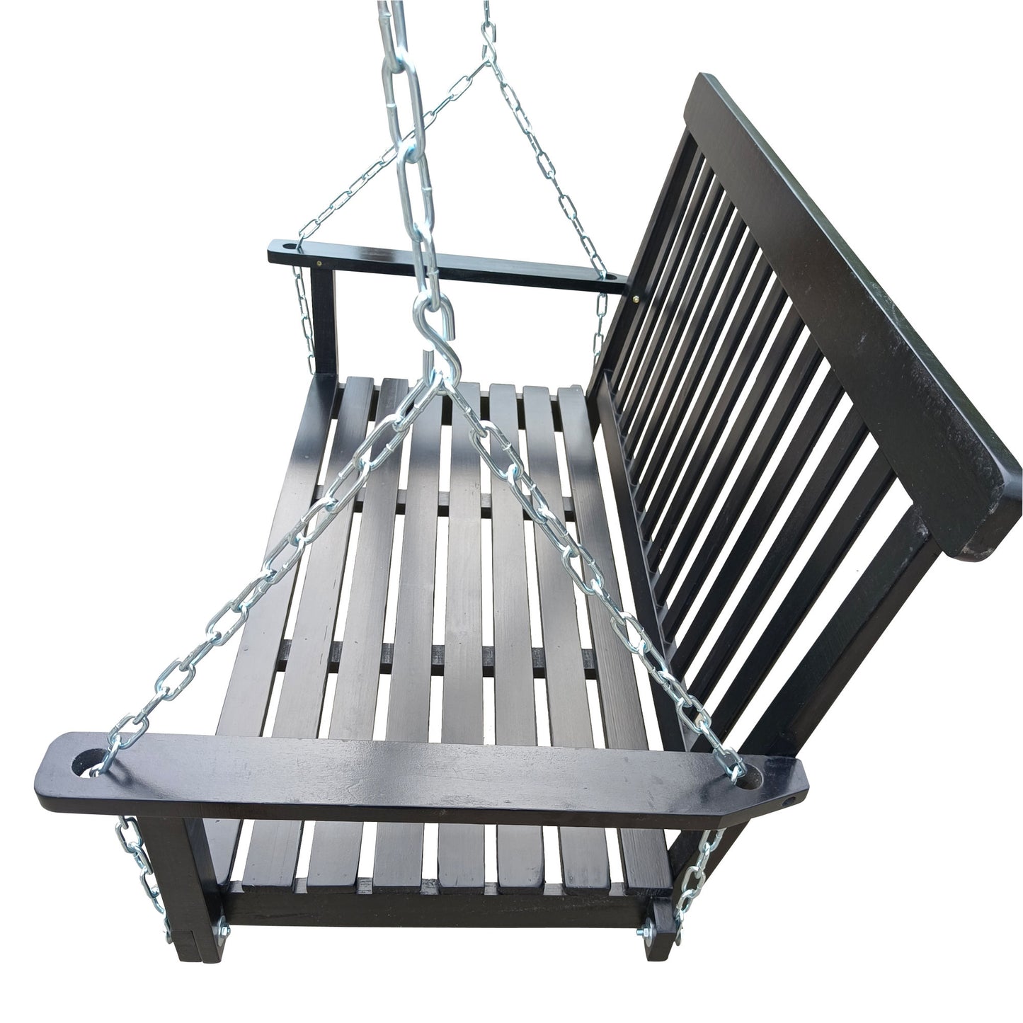 Front Porch Swing with Armrests;  Wood Bench Swing with Hanging Chains; for Outdoor Patio ; Garden Yard;  porch;  backyard;  or sunroom; Easy to Assemble; black