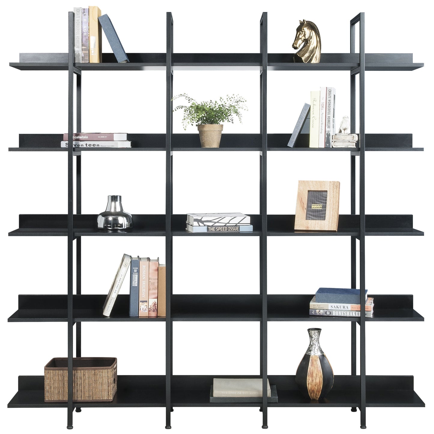 [VIDEO] 5 Tier Bookcase Home Office Open Bookshelf; Vintage Industrial Style Shelf with Metal Frame; MDF Board