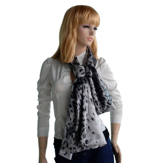 Blando Silver Leopard Design Elegant Delicately Soft Silk Scarf/Wrap/Shawl(Small)