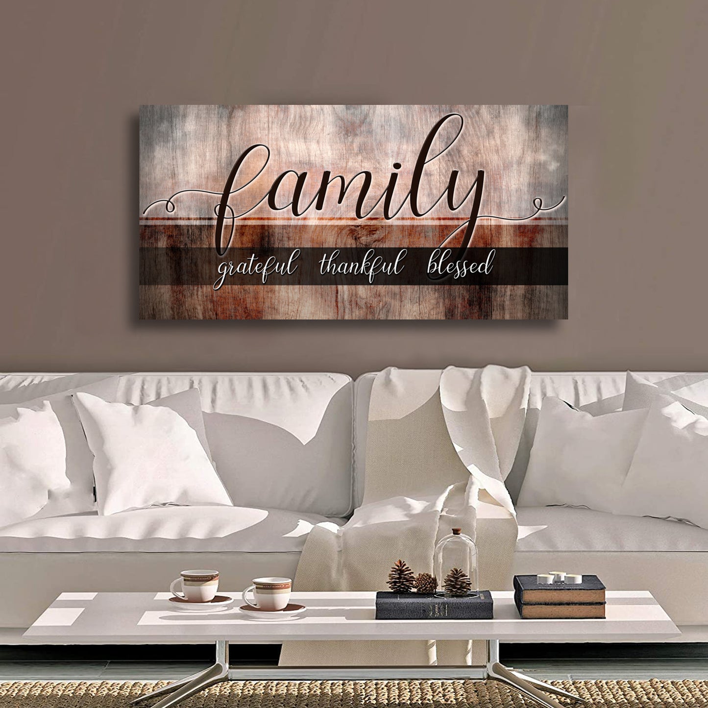 Canvas Wall Art for Living Room|Family Grateful Thankful Blessed|Family Wall Decor|Christian Wall Decor|Family Signs Canvas Prints Artwork Framed Painting Home Decoration Ready to Hang 20"x40"