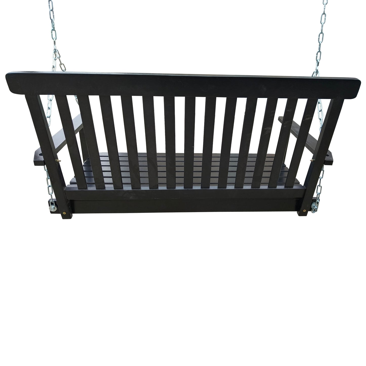 Front Porch Swing with Armrests;  Wood Bench Swing with Hanging Chains; for Outdoor Patio ; Garden Yard;  porch;  backyard;  or sunroom; Easy to Assemble; black