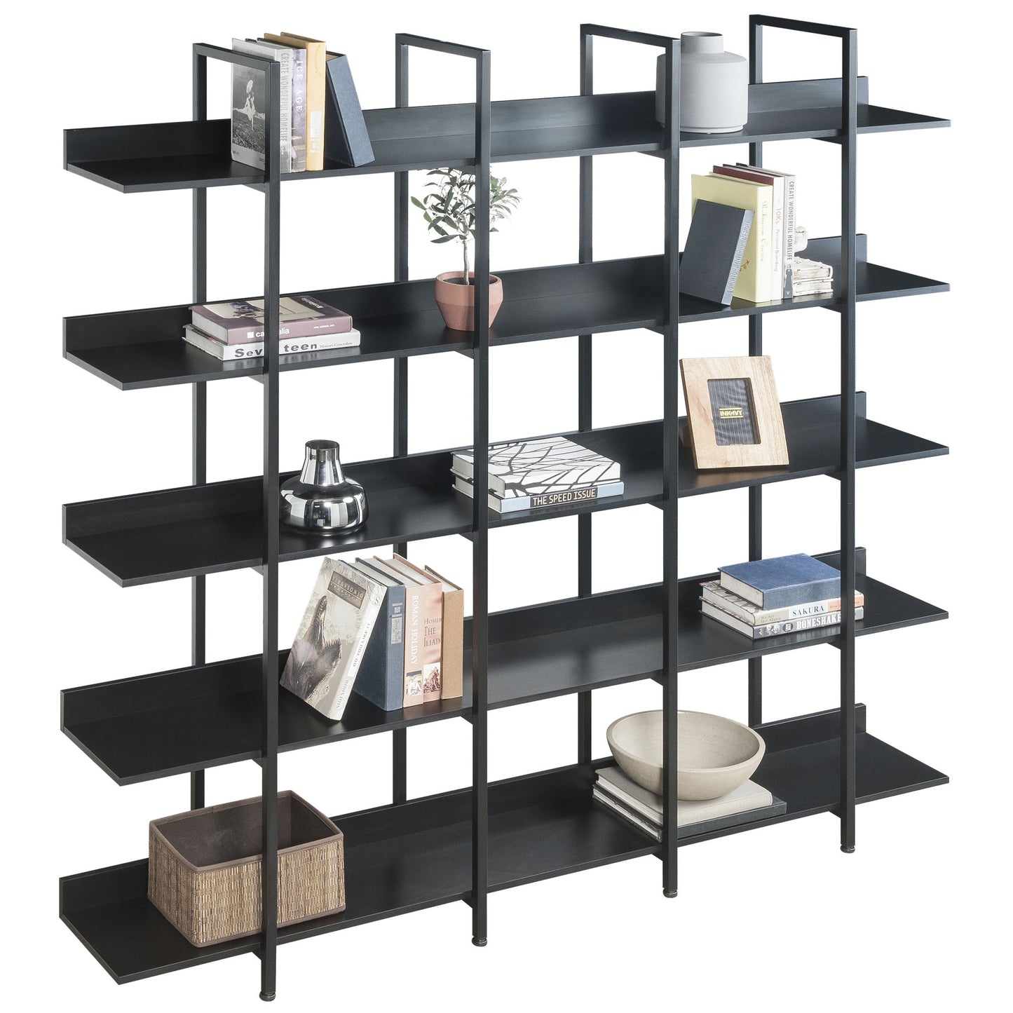 [VIDEO] 5 Tier Bookcase Home Office Open Bookshelf; Vintage Industrial Style Shelf with Metal Frame; MDF Board