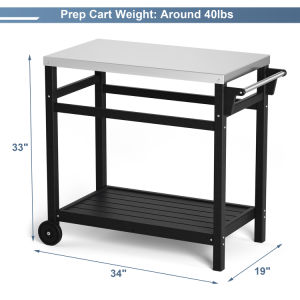 Outdoor Prep Cart Dining Table for Pizza Oven;  Patio Grilling Backyard BBQ Grill Cart