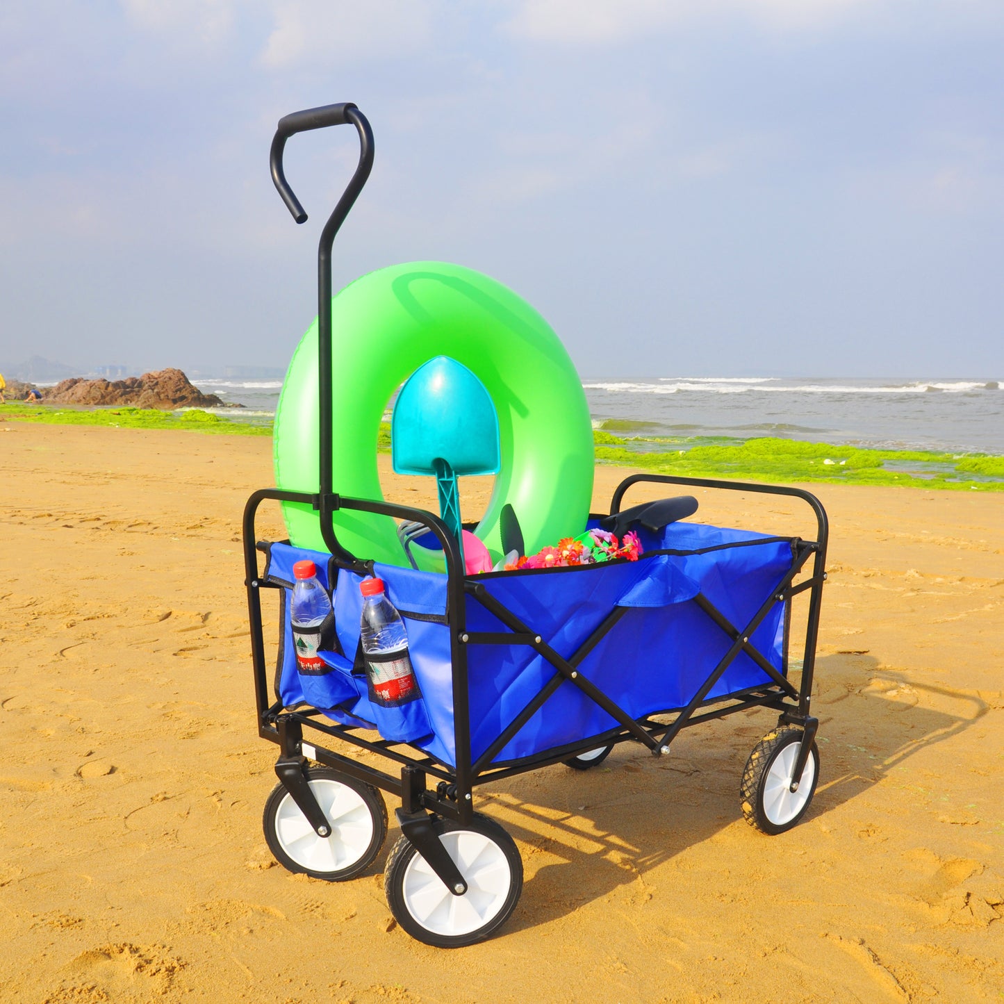 Outdoor Folding Wagon Garden ;  Large Capacity Folding Wagon Garden Shopping Beach Cart ; Heavy Duty Foldable Cart;  for Outdoor Activities;  Beaches;  Parks;  Camping