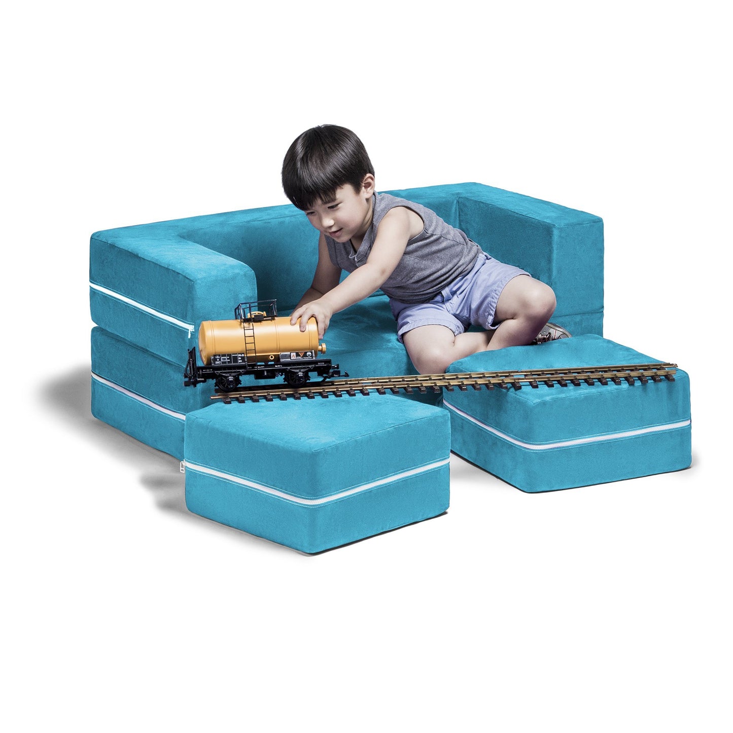 Jaxx Zipline Modular Kids Loveseat & Ottomans, Teal