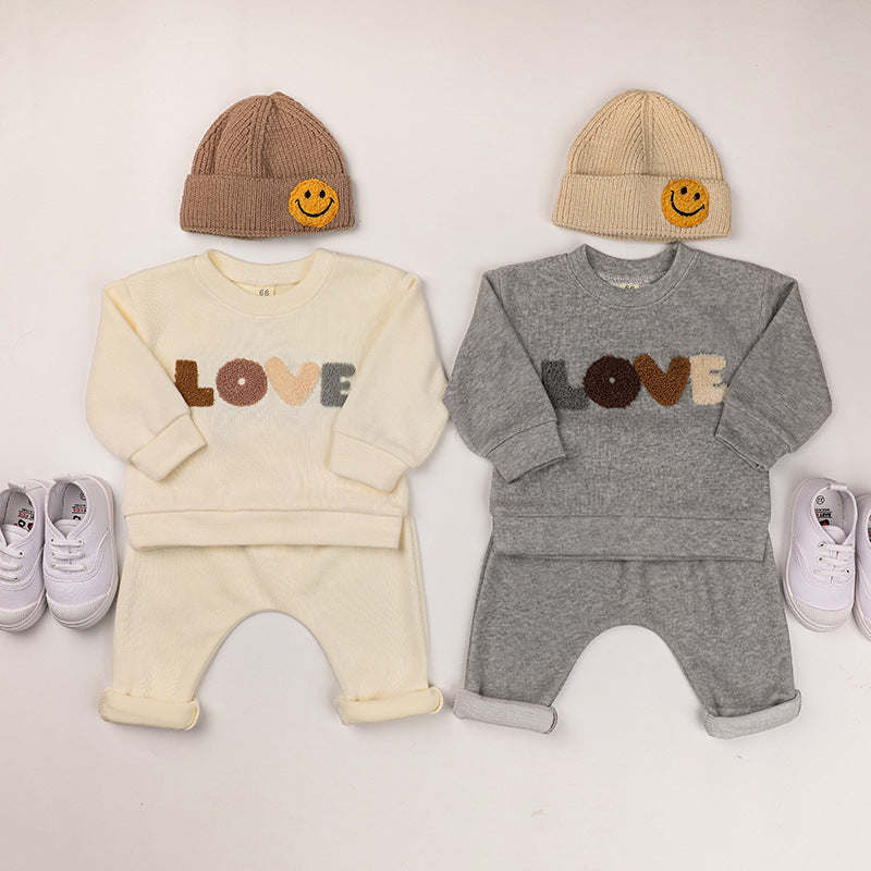 Baby LOVE Graphic Hoodies Combo Pants Kids Valentine's Day Sets